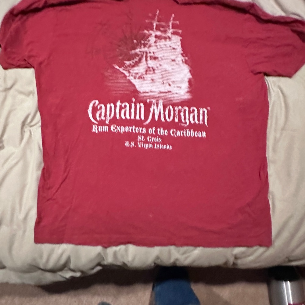 Captain Morgan’s Red Short Sleeve Tee with Sailing Ship Graphic